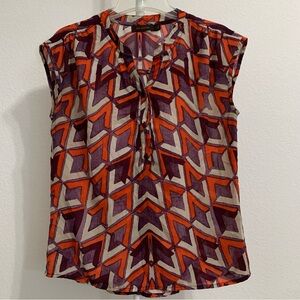 The Limited‎ Blouse Women's Top Size S Orange Purple Short Sleeve V Neck Henley